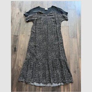 Wrap London 100% Silk Maxi Dress Size 6 Black Beige Abstract Print Ruffle